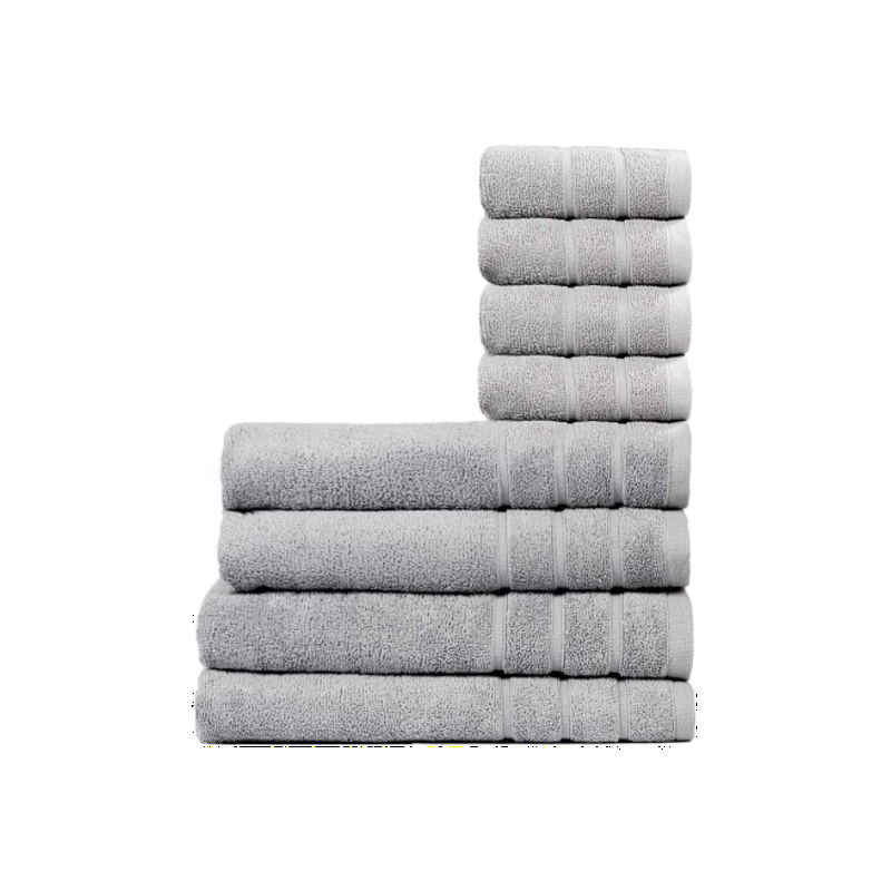 Cleanup Towels Set of 8, 2 Bath Towels, 2 Hand Towels, and 4 Washcloths, 550 GSM Premium Terry Cotton Highly Absorbent Towels for Bathroom, Shower and Home (Silver)